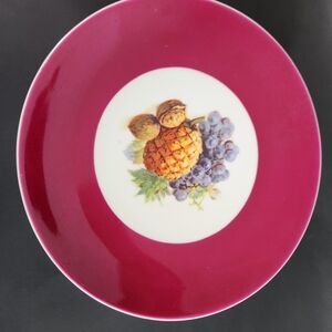 VTG VICTORIA MADE IN CZECHOSLOVAKIA PEDESTAL BURGUNDY VASE DISH FRUIT DECOR
